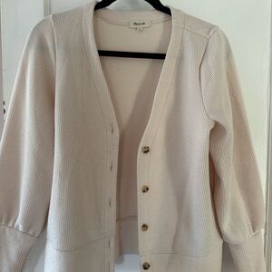 Madewell Light Cream Ribbed Button-Front Cardigan